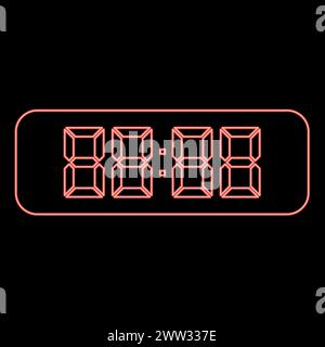 Néon horloge de table numérique bureau d'affichage électronique montre rouge couleur vecteur illustration image plat style lumière Illustration de Vecteur