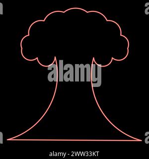 Néon explosion nucléaire éclatement champignon explosif destruction de vecteur de couleur rouge illustration d'image de style plat lumière Illustration de Vecteur