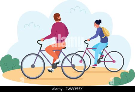 Homme et femme à vélo. Des gens heureux en plein air. Illustration vectorielle Illustration de Vecteur