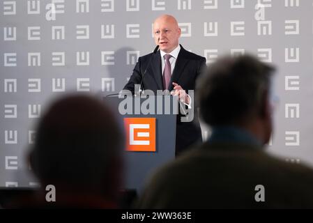 Prague, République tchèque. 21 mars 2024. Daniel Benes, PDG du groupe CEZ Energy, intervient lors de la conférence de presse sur les résultats 2023 et les perspectives pour 2024, à Prague, en République tchèque, le 21 mars 2024. Crédit : Michaela Rihova/CTK photo/Alamy Live News Banque D'Images