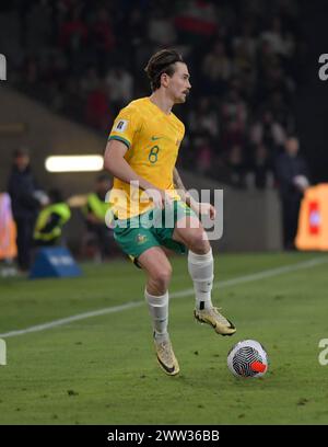 Sydney, Australie. 20 mars 2024 Connor Metcalfe lors du match de qualification de la Coupe du monde AFC Australie - Liban. Crédit : Kleber Osorio/Alamy Live News Banque D'Images