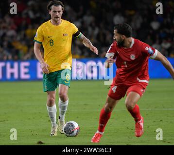 Sydney, Australie. 20 mars 2024 Connor Metcalfe lors du match de qualification de la Coupe du monde AFC Australie - Liban. Crédit : Kleber Osorio/Alamy Live News Banque D'Images