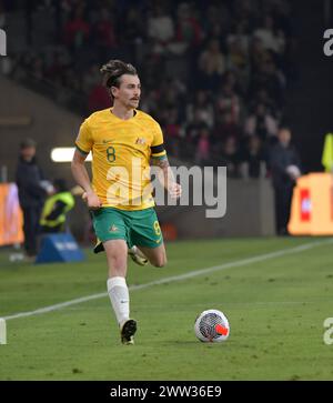 Sydney, Australie. 20 mars 2024 Connor Metcalfe lors du match de qualification de la Coupe du monde AFC Australie - Liban. Crédit : Kleber Osorio/Alamy Live News Banque D'Images