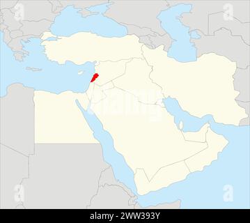 Carte rouge du LIBAN à l'intérieur carte beige mise en évidence du moyen-Orient Illustration de Vecteur