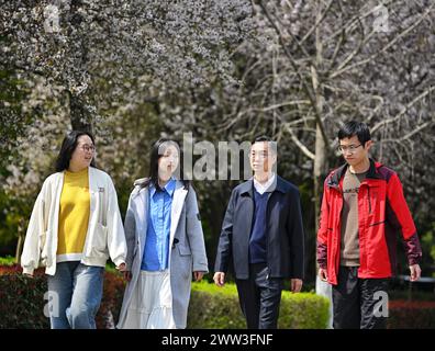 (240321) -- CHENGDU, 21 mars 2024 (Xinhua) -- Song Danrong (2e R), concepteur en chef de Linglong One, marche avec des membres de l'équipe à l'Institut de l'énergie nucléaire de Chine à Chengdu, dans la province du Sichuan, au sud-ouest de la Chine, le 14 mars 2024. La construction de Linglong One dans la province de Hainan s'est bien déroulée. Linglong One est un autre réacteur nucléaire innovant développé par la Chine avec des droits de propriété intellectuelle indépendants, après le réacteur Hualong One. Il s'agit également du premier petit réacteur modulaire à eau pressurisée au monde à avoir passé le test de sécurité générale de l'Agence internationale de l'énergie atomique (AIEA) Banque D'Images