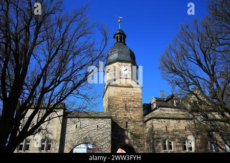 La vieille ville historique de Coburg avec une vue sur l'église de la ville de St Moriz. Cobourg, haute-Franconie, Bavière, Allemagne Banque D'Images