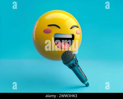 icône de symbole d'émoticône de chant emoji 3d sur fond bleu Banque D'Images