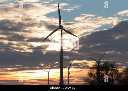 Éoliennes pour la production d'électricité dans un parc éolien à Ketzin, 19.01.16 Banque D'Images