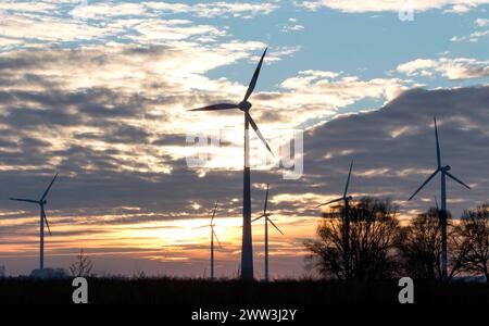 Éoliennes pour la production d'électricité dans un parc éolien à Ketzin, 19.01.16 Banque D'Images