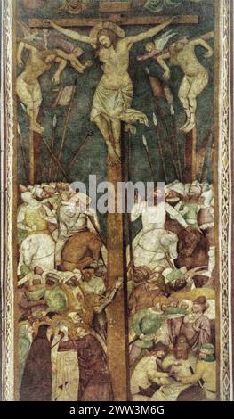 Scène de crucifixion, fresques avec des scènes d'événements de l'ancien et du Nouveau Testament, Duomo di Santa Maria Maggiore, 13ème siècle, centre-ville historique Banque D'Images