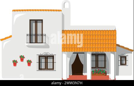 Illustration vectorielle d'une ferme andalouse traditionnelle en Espagne dans le style de dessin animé isolé sur fond blanc. Maisons traditionnelles de la série mondiale Illustration de Vecteur