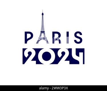 Logo de voyage Paris 2024 avec Tour Eiffel. Concept de voyage dans la ville de Paris ou le pays de France avec le numéro 2024. Illustration vectorielle Illustration de Vecteur