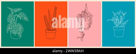 Les plantes de maison alignent les affiches d'art, les cartes illustrations Illustration de Vecteur