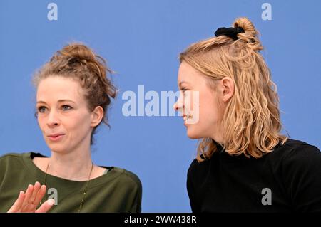 Helena Steinhaus und Carla Reemtsma BEI der Bundespressekonferenz zum Thema Klimageld - Wir zeigen, dass es möglich ist im Haus der Bundespressekonferenz. Berlin, 21.03.2024 *** Helena Steinhaus et Carla Reemtsma à la conférence de presse fédérale sur le thème de l'argent climatique nous montrons que c'est possible à la conférence de presse fédérale Berlin, 21 03 2024 Foto:XF.xKernx/xFuturexImagex klimageld 4307 Banque D'Images