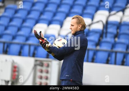 Moscou, Russie. 20 mars 2024. Gardien de but de l'équipe nationale russe de football Alexander Maksimenko vu pendant l'entraînement avant le match amical entre la Russie et la Serbie. (Photo de Daniel Felipe Kutepov/SOPA images/SIPA USA) crédit : SIPA USA/Alamy Live News Banque D'Images