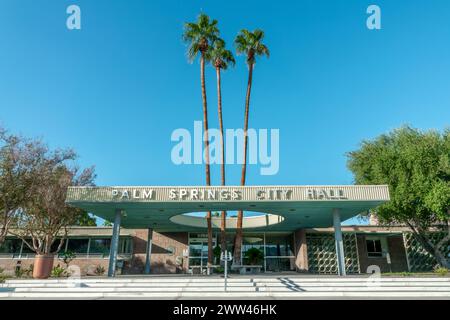 Hôtel de ville de Palm Springs, architecture moderniste du milieu du siècle, Californie Banque D'Images