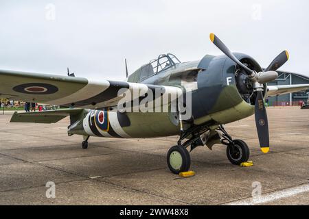 Grumman FM2 Wildcat en exposition statique au Duxford Battle of Britain Air Show 2022, Duxford Airfield, Cambridgeshire, Angleterre, Royaume-Uni Banque D'Images