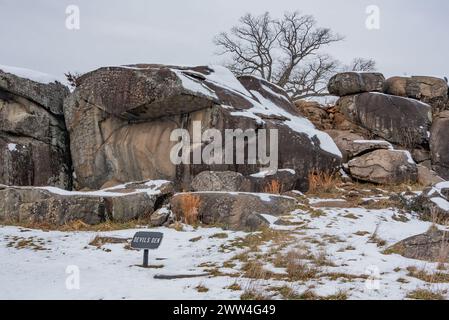 Devils Den sur un après-midi de janvier enneigé, Gettysburg Pennsylvanie États-Unis Banque D'Images