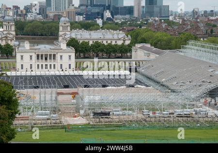 Vue du stade olympique en préparation des Jeux Olympiques de 2012, Greenwich, South London, Royaume-Uni Banque D'Images