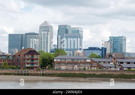 Vue de Canary Wharf de l'autre côté de la Tamise depuis Greenwich, South London, Royaume-Uni Banque D'Images