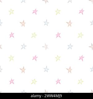 Étoiles délicates sur fond blanc. Motif aquarelle sans couture. Fête d'enfants, baby shower, anniversaire. Conception pour papier peint, cartes, bande d'emballage Banque D'Images
