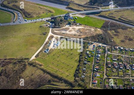 Luftbild, Baugebiet Neubauabschnitt der Autobahn A44, Lückenschluss zwischen Ratingen-Ost und Velbert, Heiligenhaus, Ruhrgebiet, Nordrhein-Westfalen, Deutschland ACHTUNGxMINDESTHONORARx60xEURO *** vue aérienne, zone de construction nouvelle section de l'autoroute A44, fermeture de l'espace entre Ratingen Ost et Velbert, Heiligenhaus, Heiligenhaus, RutixWestonxRhénanie-Rhénanie-Rhénanie-Rhénanie-Rhénanie-Nord Banque D'Images