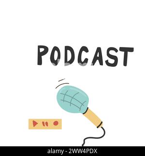Fond de conception de pochette de podcast dans un style plat. Illustration vectorielle dessinée à la main. Peut être utilisé pour la diffusion, bannière de podcast, modèle de couverture pour social ne Illustration de Vecteur
