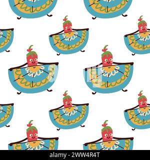 motif sans couture d'élément mexicain dessiné à la main. Illustration vectorielle du poivre dansant mexicain Illustration de Vecteur