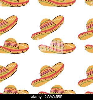 motif sans couture d'élément mexicain dessiné à la main. Illustration vectorielle de chapeau mexicain - fond sans couture Illustration de Vecteur