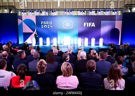 Paris, France. 20 mars 2024. Illustration lors du tirage au sort final du tournoi de football des Jeux Olympiques au siège de Paris 2024 le 20 mars 2024 à Paris, France. Crédit : Victor Joly/Alamy Live News Banque D'Images