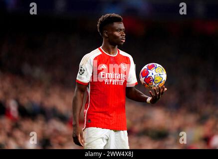 Photo du dossier datée du 12-03-2024 de l'attaquant de l'Arsenal Bukayo Saka, qui s'est retiré de l'équipe Angleterre pour les prochaines amitiés contre le Brésil et la Belgique. Date d'émission : jeudi 21 mars 2024. Banque D'Images