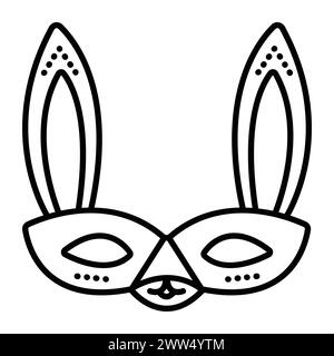 Masque pour les yeux masqué festif de lapin, lapin, lièvre. Icône de ligne noire de carnaval mignon Illustration de Vecteur