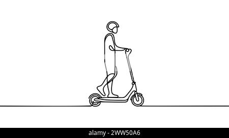 Scooter dans le style de dessin d'art de ligne continue. Scooter stand-up pour le transport à courte distance dessin linéaire noir minimaliste isolé sur dos blanc Illustration de Vecteur