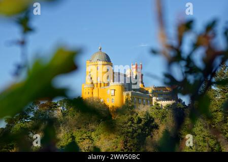 Vue du Palais National de Pena à Sintra, Portugal. Patrimoine mondial de l'UNESCO. Visites historiques. Vacances et tourisme de vacances. Palais coloré. Banque D'Images