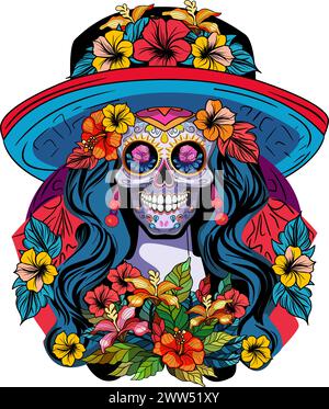 La Catrina Skull est l'icône de l'illustration vectorielle jour de la mort Illustration de Vecteur