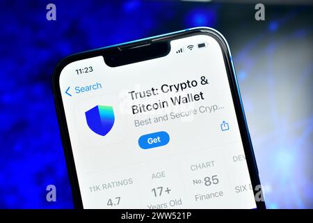 New Delhi, Inde 20 mars 2024:- faites confiance au portefeuille crypto pour stocker et acheter des bitcoins et un portefeuille crypto Banque D'Images