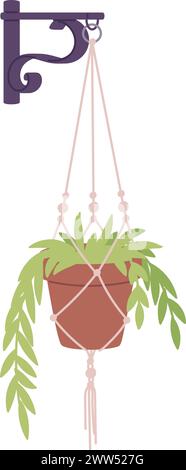 Icône Home Greenery. Pot de fleurs suspendu avec plante verte isolé sur fond blanc Illustration de Vecteur