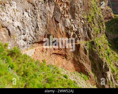 Belle vue sur le paysage de montagne avec des couleurs vibrantes pendant une journée ensoleillée. Sentier de randonnée de Pico Arieiro à Pico Ruivo, île de Madère Portugal. Banque D'Images