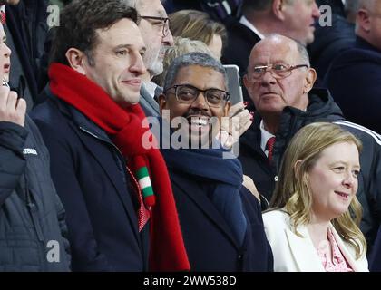 Cardiff, Royaume-Uni. 21 mars 2024. Vaughan Gething (c) le premier ministre gallois nouvellement élu lors du match de qualification pour le Championnat d'Europe de l'UEFA au stade de Cardiff, Cardiff. Le crédit photo devrait se lire : Simon Bellis/Sportimage crédit : Sportimage Ltd/Alamy Live News Banque D'Images