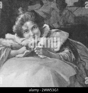 Portrait d'une jeune dame américaine, d'après un tableau non attribué. Noir et blanc. Photographie tirée d'un magazine initialement publié en 1899. Banque D'Images