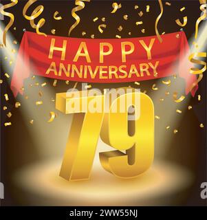 Bonne célébration du 79e anniversaire avec confettis d'or et Spotlight, illustration vectorielle Illustration de Vecteur