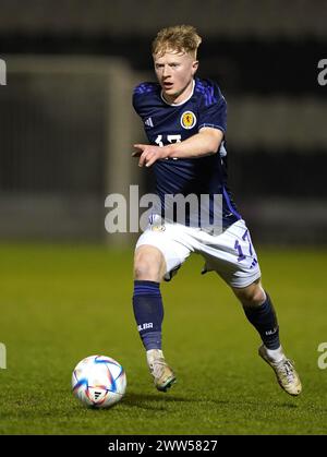 L'écossais Lyall Cameron en action lors du match qualificatif du groupe B du championnat UEFA Euro U21 au stade SMISA, en Écosse. Date de la photo : jeudi 21 mars 2024. Banque D'Images