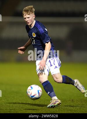 L'écossais Lyall Cameron en action lors du match qualificatif du groupe B du championnat UEFA Euro U21 au stade SMISA, en Écosse. Date de la photo : jeudi 21 mars 2024. Banque D'Images