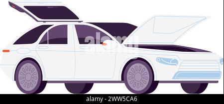 Voiture avec capot ouvert. Icône de couleur de service automatique isolée sur fond blanc Illustration de Vecteur