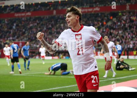 Varsovie, Pologne. 25 février 2024. Nicola Zalewski de Pologne lors de l'UEFA Euro 2024, match de football play-off entre la Pologne et l'Estonie le 21 mars 2024 au stade PGE Narodowy de Varsovie, Pologne - photo Piotr Matusewicz/DPPI crédit : DPPI Media/Alamy Live News Banque D'Images