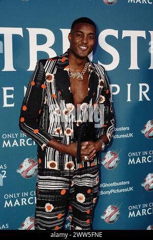 Stefan Pierre-Tomlin arrive pour la projection de gala britannique de Ghostbusters : Frozen Empire, au Ham Yard Hotel, à Londres. Date de la photo : jeudi 21 mars 2024. Banque D'Images