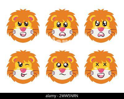 personnage de lion à tête jaune avec expression de visage sourire riant heureux clignement triste oeil et geste joyeux Illustration de Vecteur