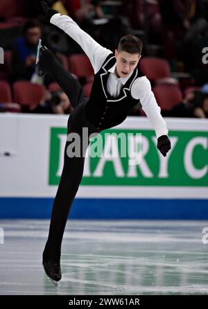 Montréal, Canada. 21 mars 2024. Aleksandr Vlasenko, de Hongrie, participe au programme court masculin aux Championnats du monde de patinage artistique de l'Union internationale de patinage artistique (ISU) au Centre Bell de Montréal, Canada, le 21 mars 2024. Crédit : Andrew Soong/Xinhua/Alamy Live News Banque D'Images