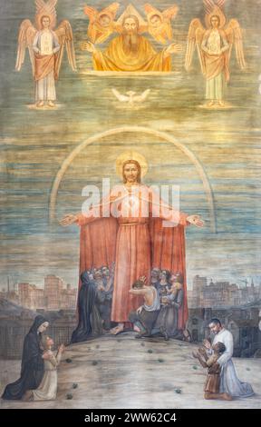 MILAN, ITALIE - 7 MARS 2024 : la fresque du cœur de Jésus comme le salut de Milan dans l'église Chiesa di San Vito in Gianbellino Banque D'Images