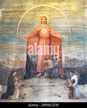 MILAN, ITALIE - 7 MARS 2024 : la fresque du cœur de Jésus comme le salut de Milan dans l'église Chiesa di San Vito in Gianbellino Banque D'Images